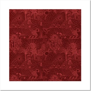 Hawaiian Toile Red Posters and Art